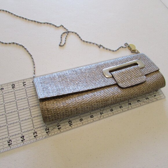 Big Buddha Woven Tan/Gold Clutch Bag - Like New - 12"x4.5" - Picture 13 of 16